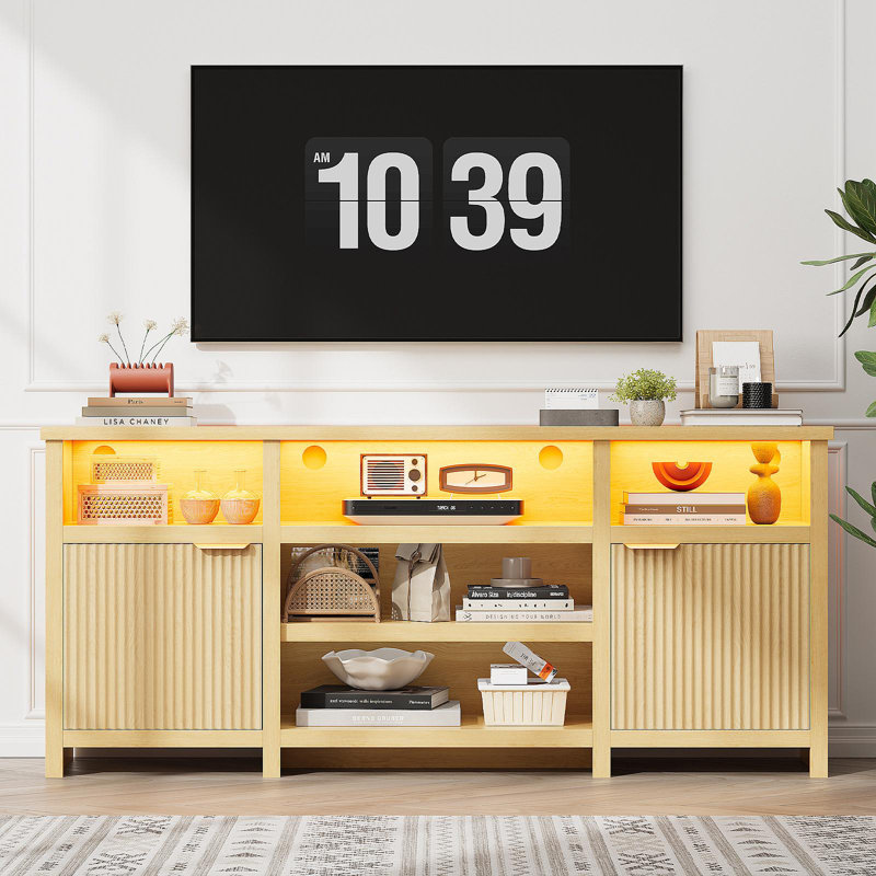 Highboy TV Stand, LED TV Stand For 80-Inch Tvs, Media Console Entertainment Center With Storage For Living Room, Oak