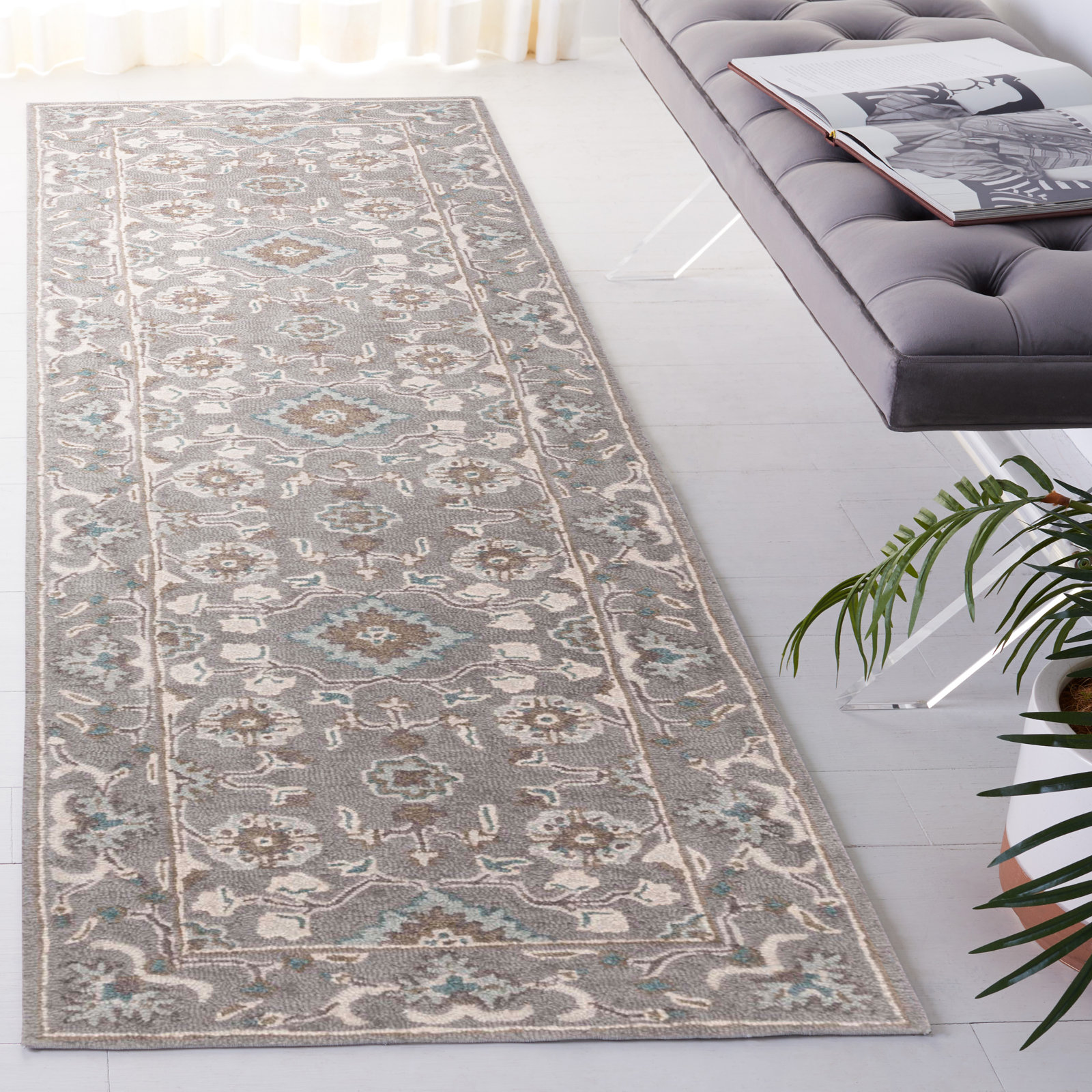 Tansy Gray Handmade Wool Oriental Rug, Runner 2'3" x 10'