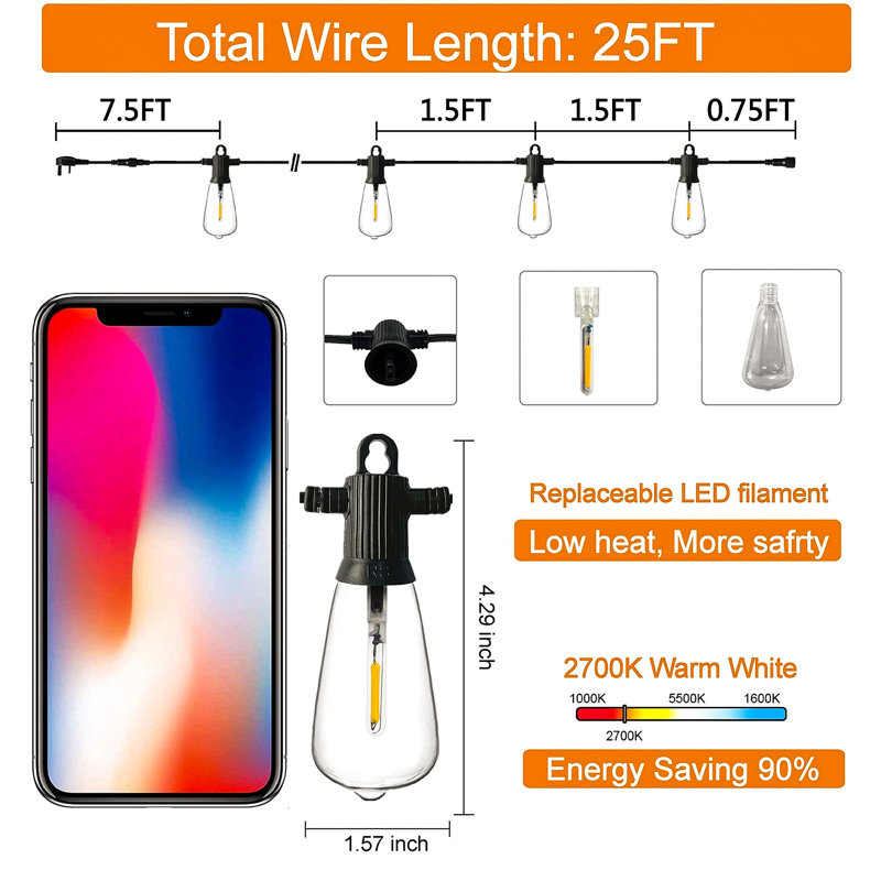 Amea 762cm 13 - Bulb Standard String Light (End to End Connectable)