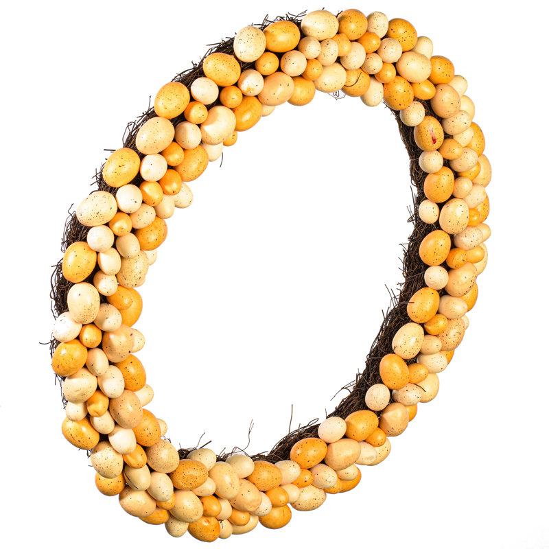 Vickerman 24" Artificial Easter Eggs Wreath. Features Easter eggs on a grapevine base., Pastel Orange