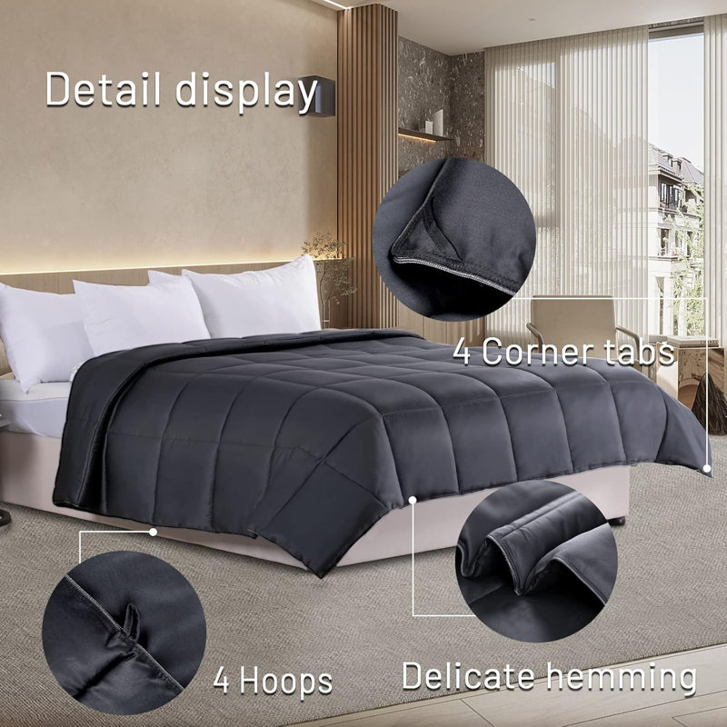  Cooling Lightweight Comforter Queen, Organic Viscose from Bamboo Duvet Insert,Summer Bedding Blanket Cool for Hot Sleepers,8 Corner Tabs Dark Grey(90"x 90")