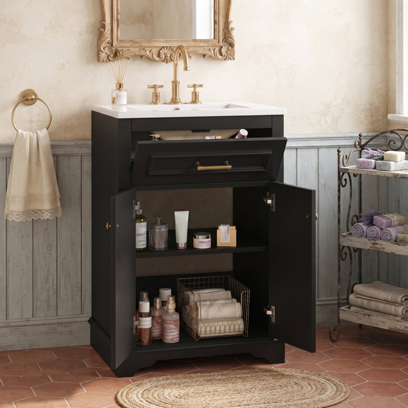 Ensemble de meuble-lavabo autoportant 24 po avec comptoir en céramique 24 po, Black
