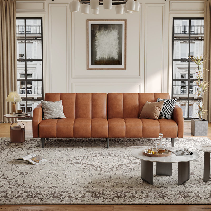 Fabry 77.56" Faux Leather Convertible Sofa