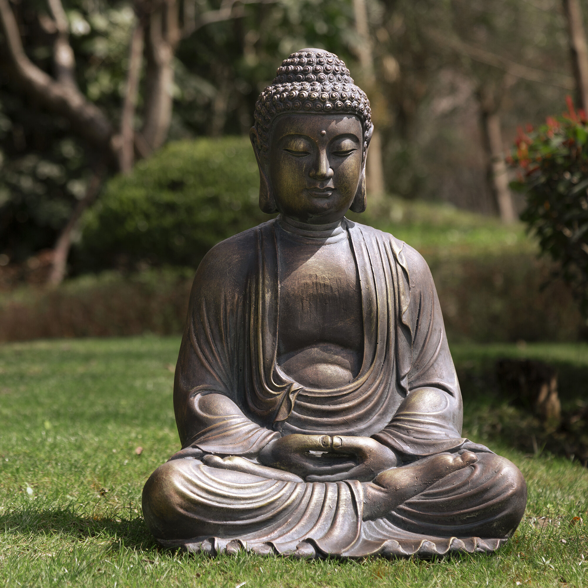 Deco 79 Polystone Buddha Meditating Sculpture with Engraved Carvings and  Relief Detailing, 12 x 6 x 15, Brown