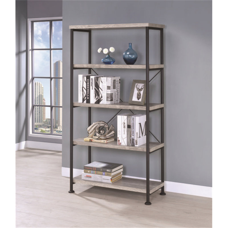 Bibliothèque étagère en métal H 63 "x l 31,5" Columbus, Bois flottant gris
