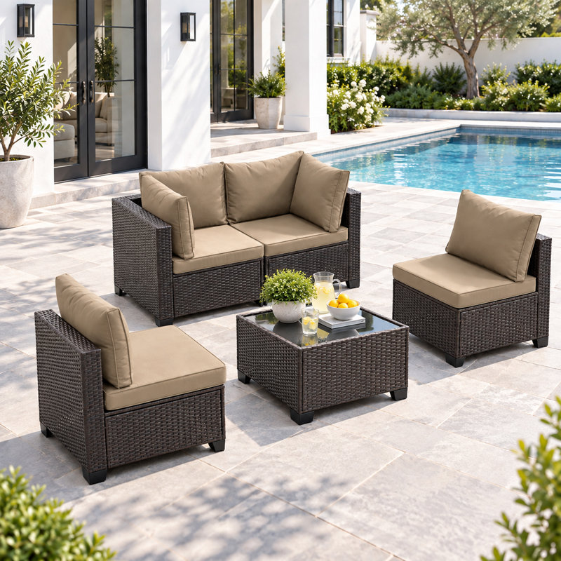 Ensemble de conversation de patio 5 pièces avec table, Khaki