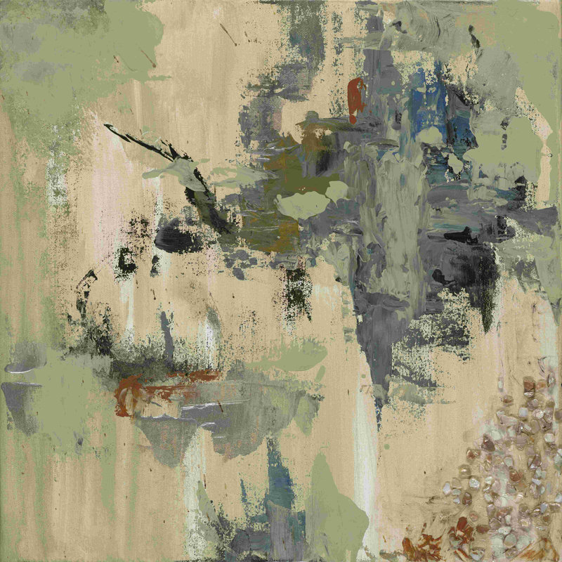 Peinture abstraite gris-bleu, H 12 po x l 12 po