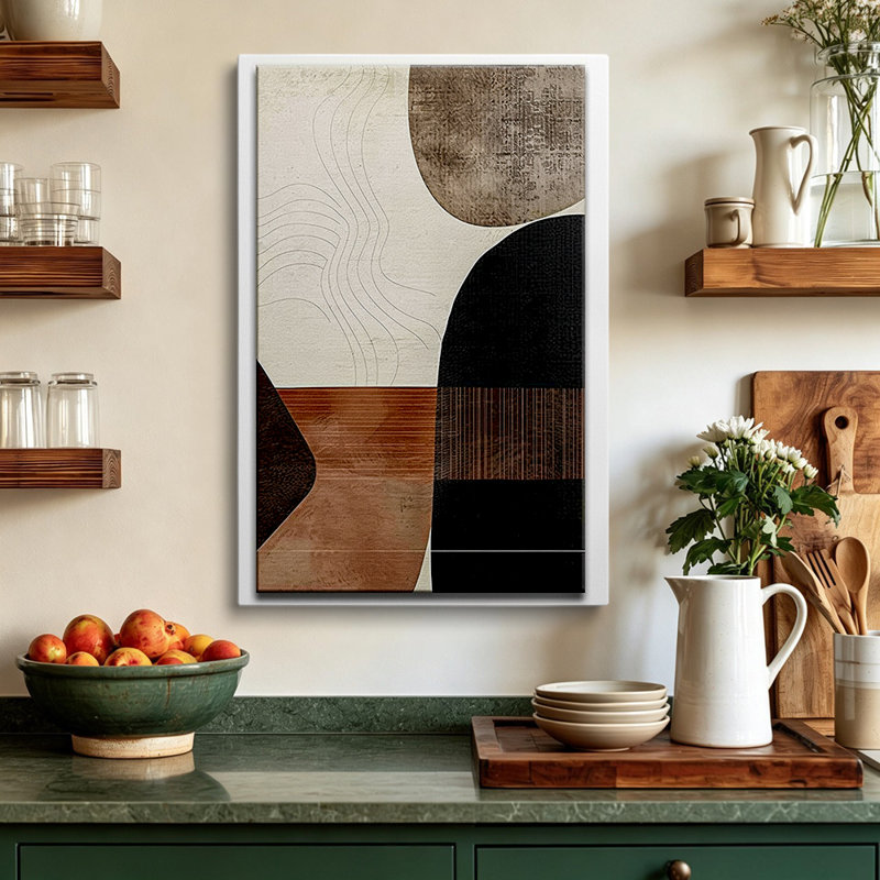 Tableau abstrait géométrique encadré de style moderne du milieu du siècle, 76 x 51 cm (30 x 20 pouces) - Décoration de salon