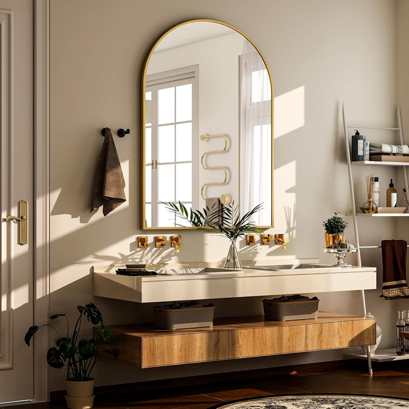 Arch Bathroom Mirror, Wall Mounted Vanity Mirror With Aluminum Alloy Frame For Living Room, Bedroom, Bathroom, And Entryway