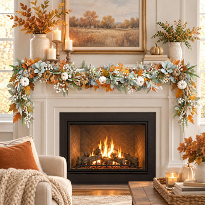6' Fall Pumpkin Garland with Eucalyptus Leaves and Berries