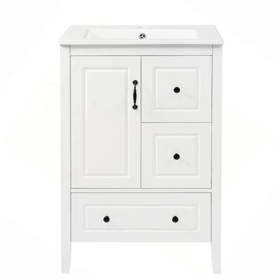 24" Bathroom Vanity With Sink, One Cabinet With Soft-Closing Door, 3 Soft-Closing Drawers, Retro Metal Handles