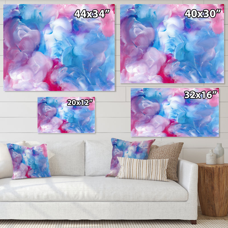 Nuage abstrait bleu et rouge - Peinture sur toile, H 30 po x l 40 po, Toile tendue