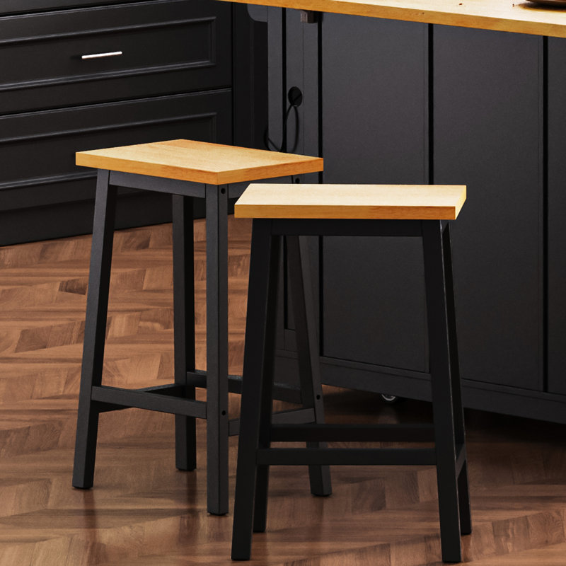 2 tabourets de cuisine, 25,6 po de hauteur, bois massif, noir, repose-pieds, hauteur et barre de hauteur en bois, de 2, comptoir Vibe