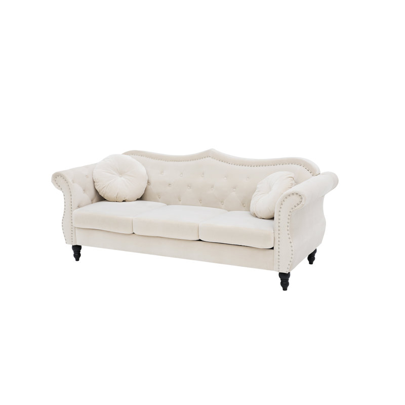3 Seater Velvet Sofa, Cream