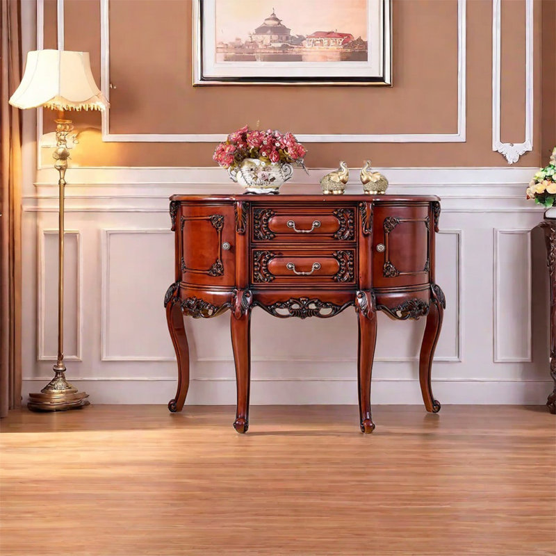Modern Decorative Cabinet with Carved Handles, Reddish Brown