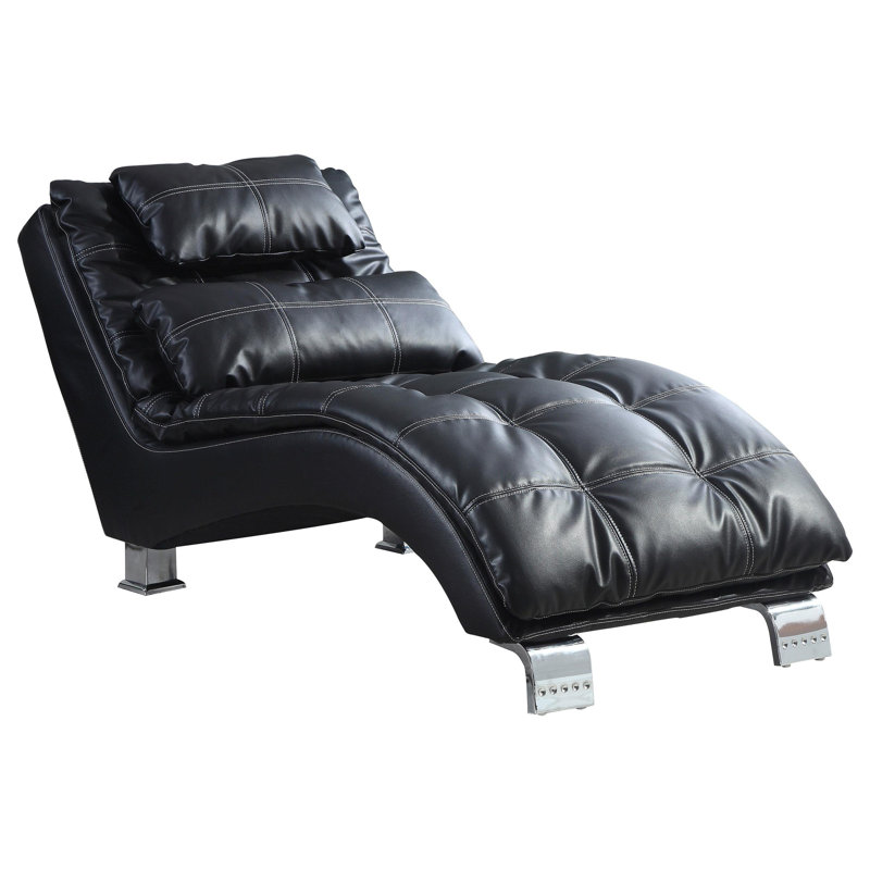 Allizzon Faux Leather Chaise Lounge, Black Faux Leather