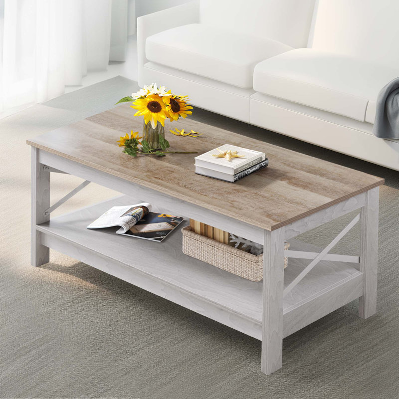 Four Leg Coffee Table with Storage, Grey Wash, Grey