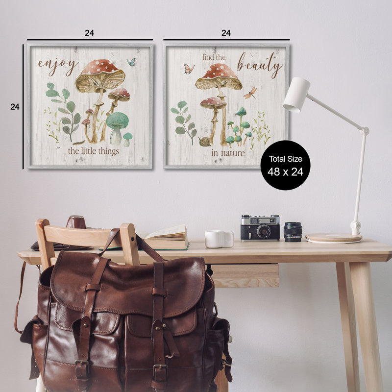 «Enjoy Beauty Mushroom», ensemble de 2 estampes numériques par Nan, Estampe numérique Farmhouse, H 24 po x l 24 po