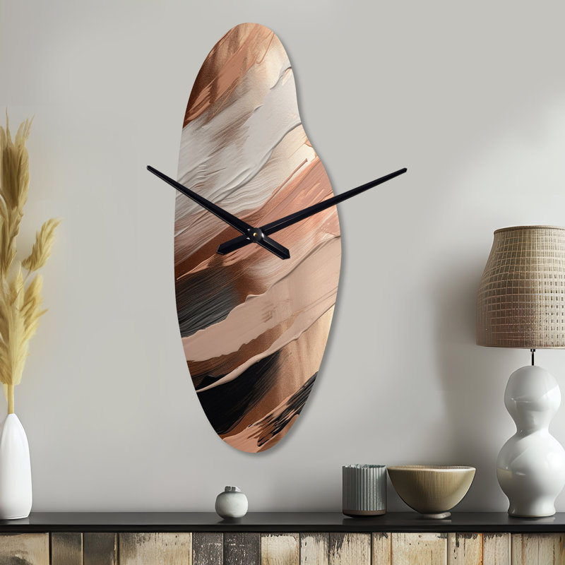 Rose Gold And Pink Forms In Contemporary II - Curved Shape Unique Abstract Wall Clock, Medium