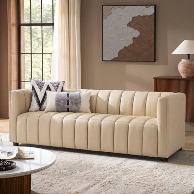 Claudio 83'' Genuine Leather Channel Tufted Sofa