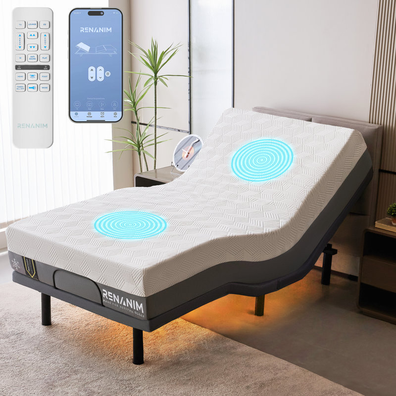 Adjustable Bed With 10" Hybrid Mattress Included Massage, USB, Underbed Light, Wireless Remote & App Control, Extra-long Twin