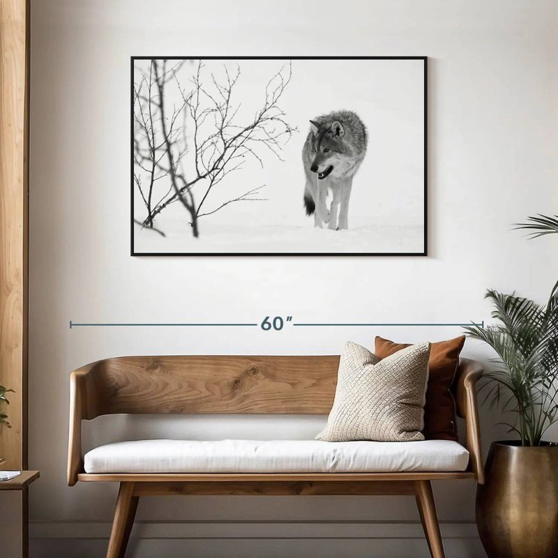 Chasse au loup d'hiver, Cadre flottant noir, 43 po x 29 po