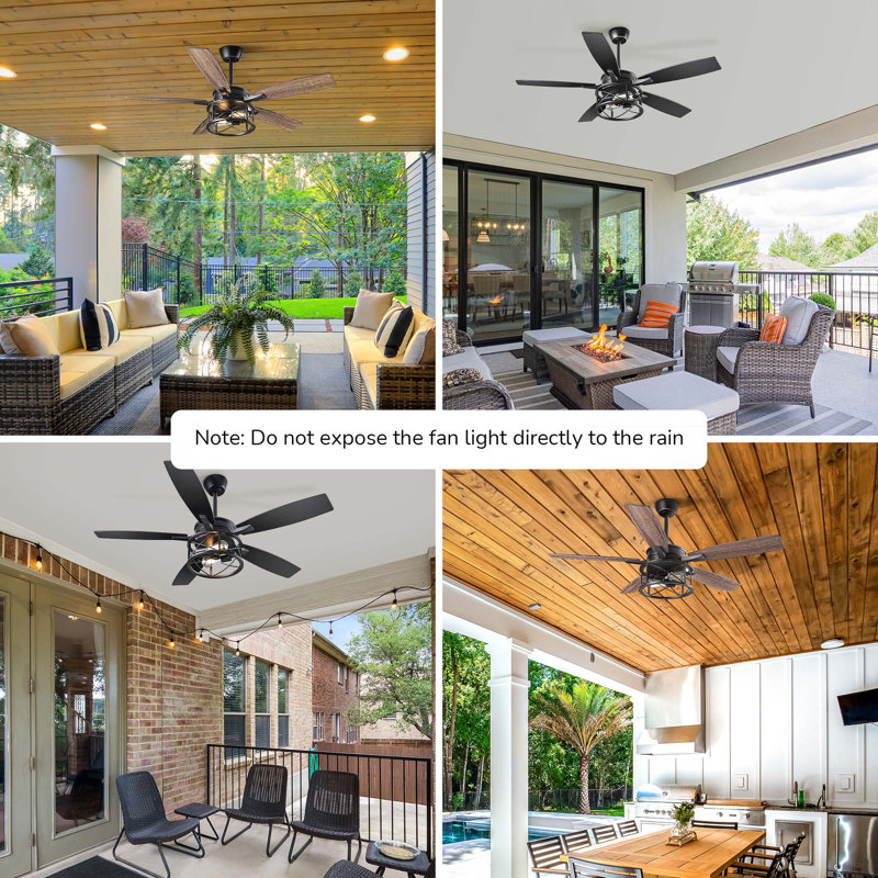 52" Black and Gray Wood Industrial Ceiling Fan with Light and Remote