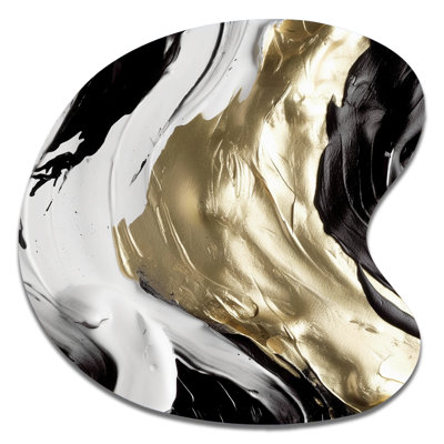 Exquis Darling Gold, vague abstraite sur fond noir IV - Abstrait en forme de goutte, art mural en métal asymétrique