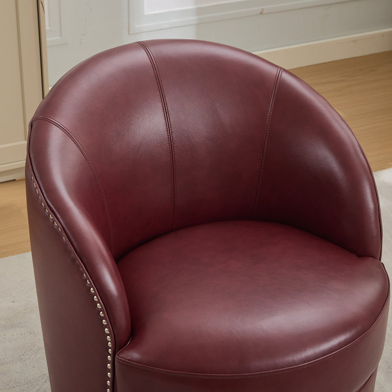 Fauteuil d'appoint pivotant en cuir rouge foncé foncé, pivotant à 360 ° et fauteuil Mid-Century moderne pour le salon / bureau