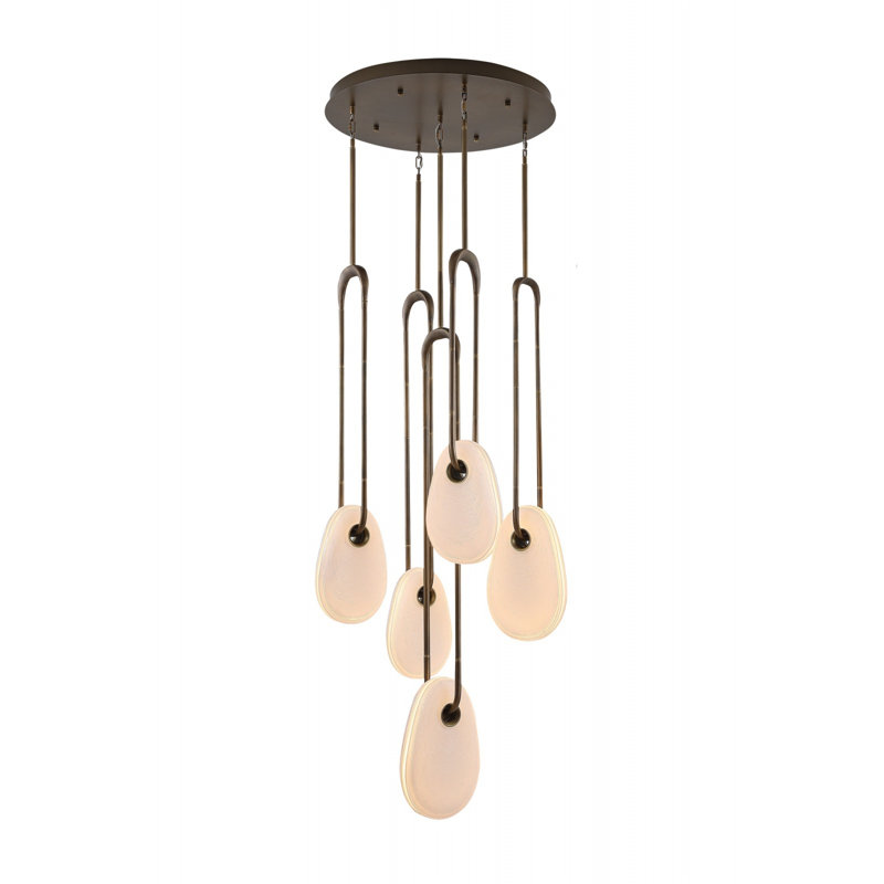 Palmea 5-Light 24"W Oval Shape LED Pendant in Aged Brass