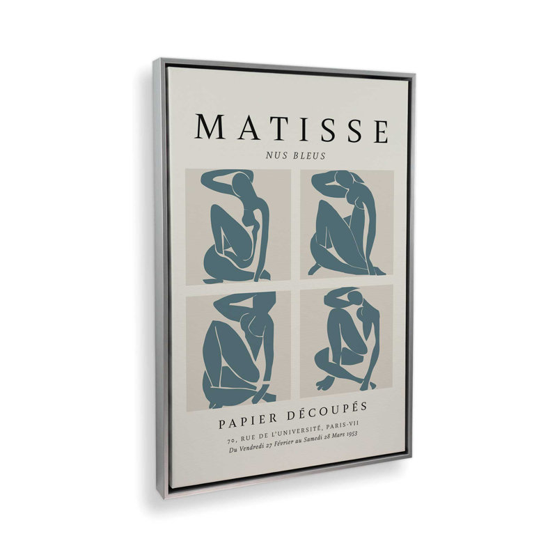Nus Bleus Matisse, affiche d'art v2, H 18,75 po x l 12,75 po x P 1,75 po, Cadre flottant en chrome poli