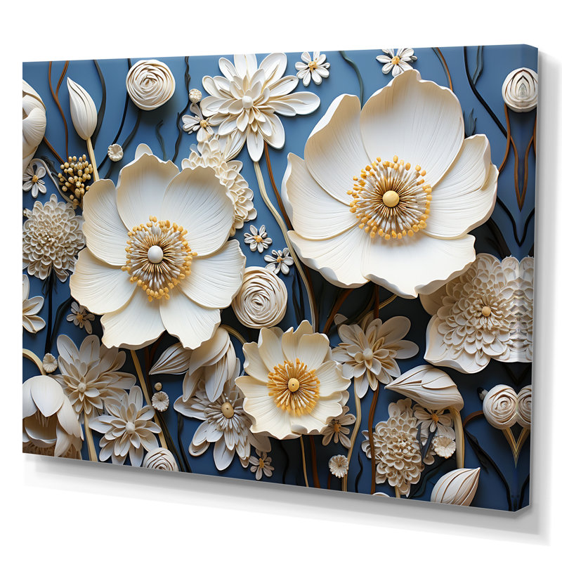 «Minimalisme Buttercups On Blue I», reproduction sur toile, 12" H x 20" W, Toile tendue