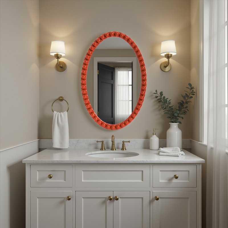 Varsha Oval Glossy Red Mirror, Light Red