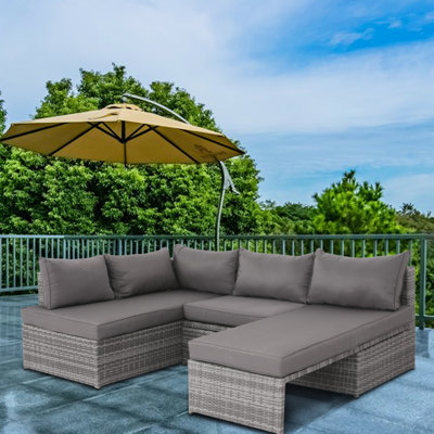 Patio avec coussins - Détendez-vous confortablement à l'extérieur. Structure en acier thermolaqué, mélange durable tissé à la main. Coussin gris. Parfait pour les meubles de jardin, de patio, de terrasse ou de porche. Fer