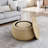 Round Storage Ottoman, Woven Rattan Fabric Ottoman, 2 In 1 Function, Work As End Table And Ottoman, With Small Seat