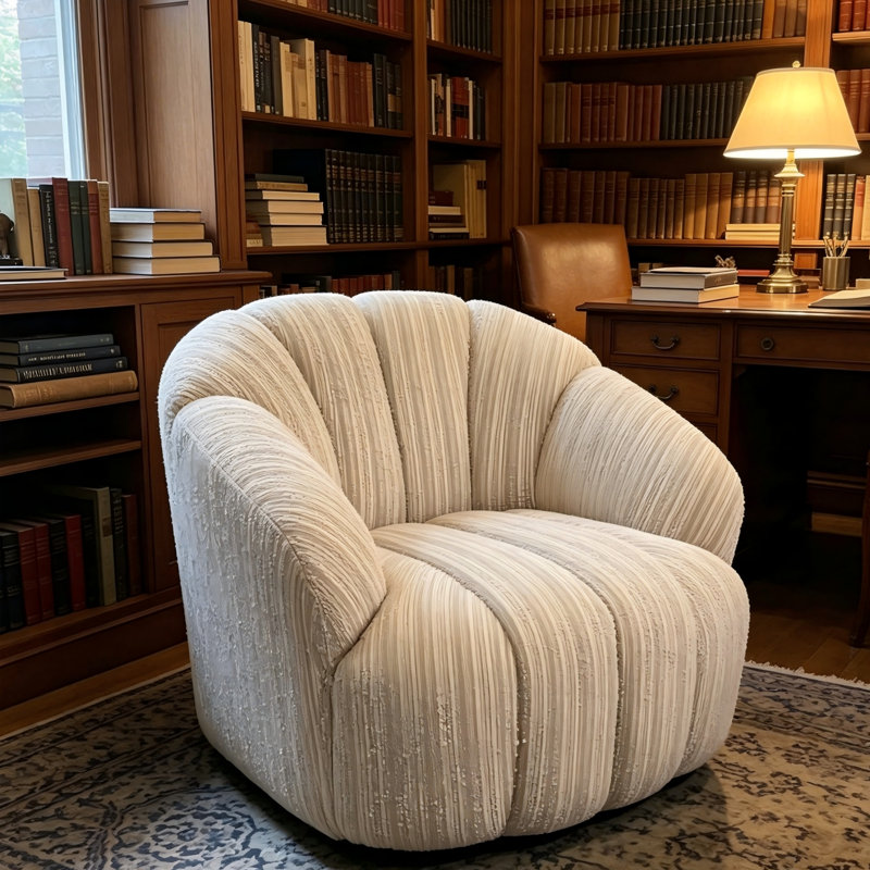 Neutral Vertical Textured Swivel Accent Chair