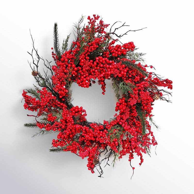 Couronne en mousse 26 po Berry Cedar, Rouge