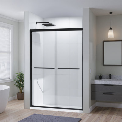 Porte de douche coulissante double en aluminium de 44 po à 48 po x H 72 po avec verre trempé certifié GSC de 1/4 po