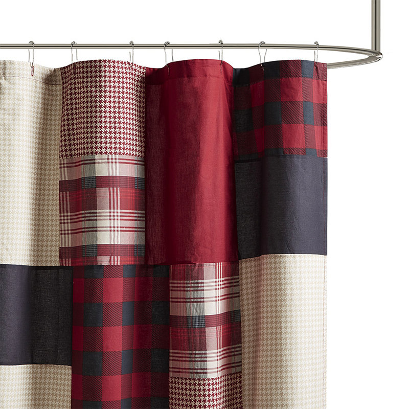 Rideau de douche 100% coton, rideau de douche extra long, rideaux de coton, Rouge multicolore