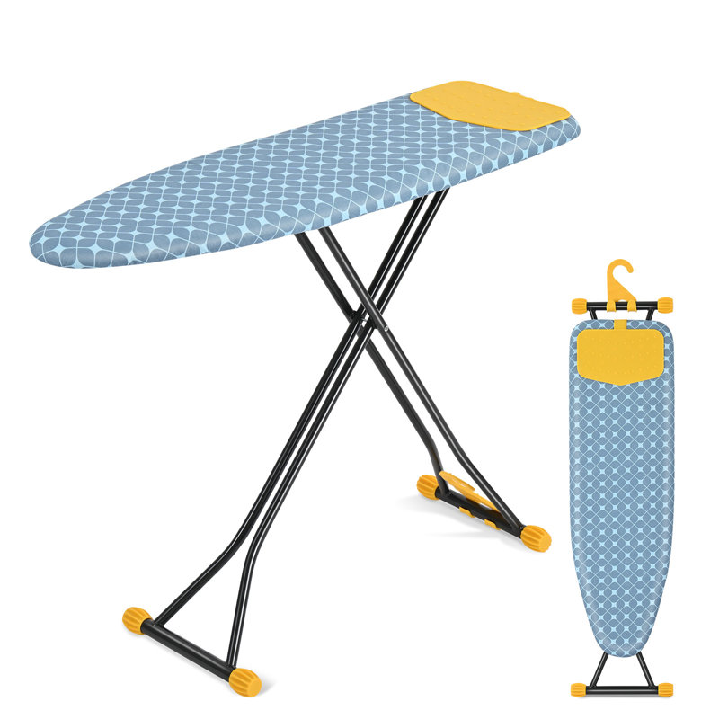 Adjustable Height Black Metal Ironing Board with Blue Cover