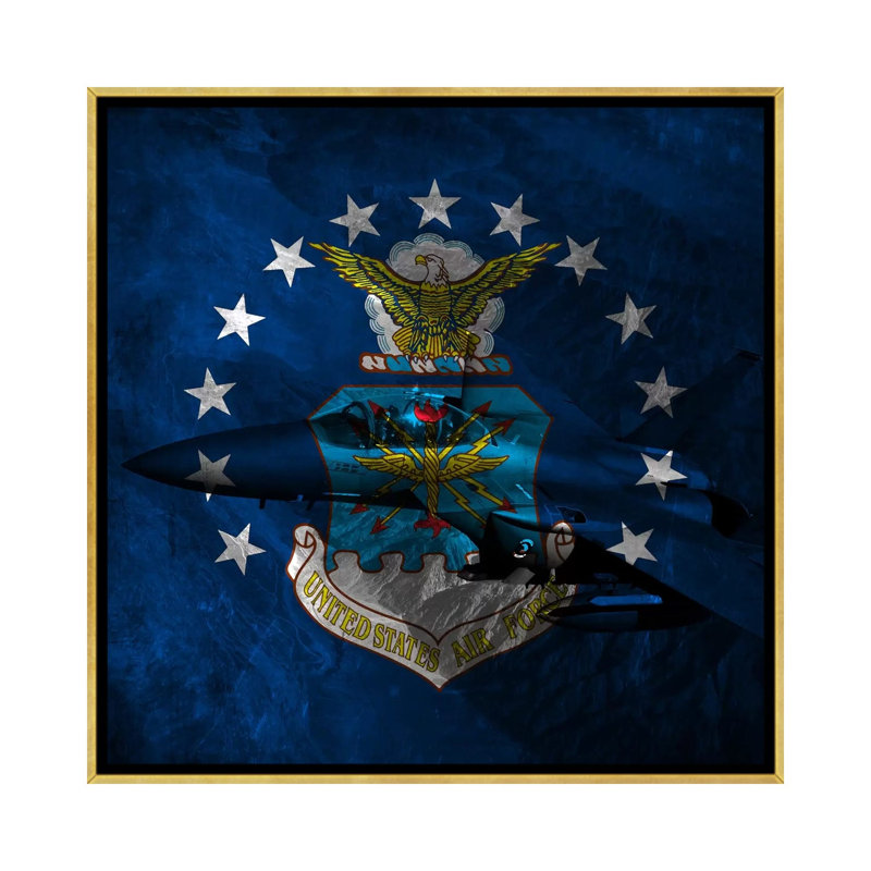 «Air-Force Flag», F-15, impression sur toile, H 12 po x l 12 po x P 1,5 po, Pas de tapis, Toile avec cadre doré