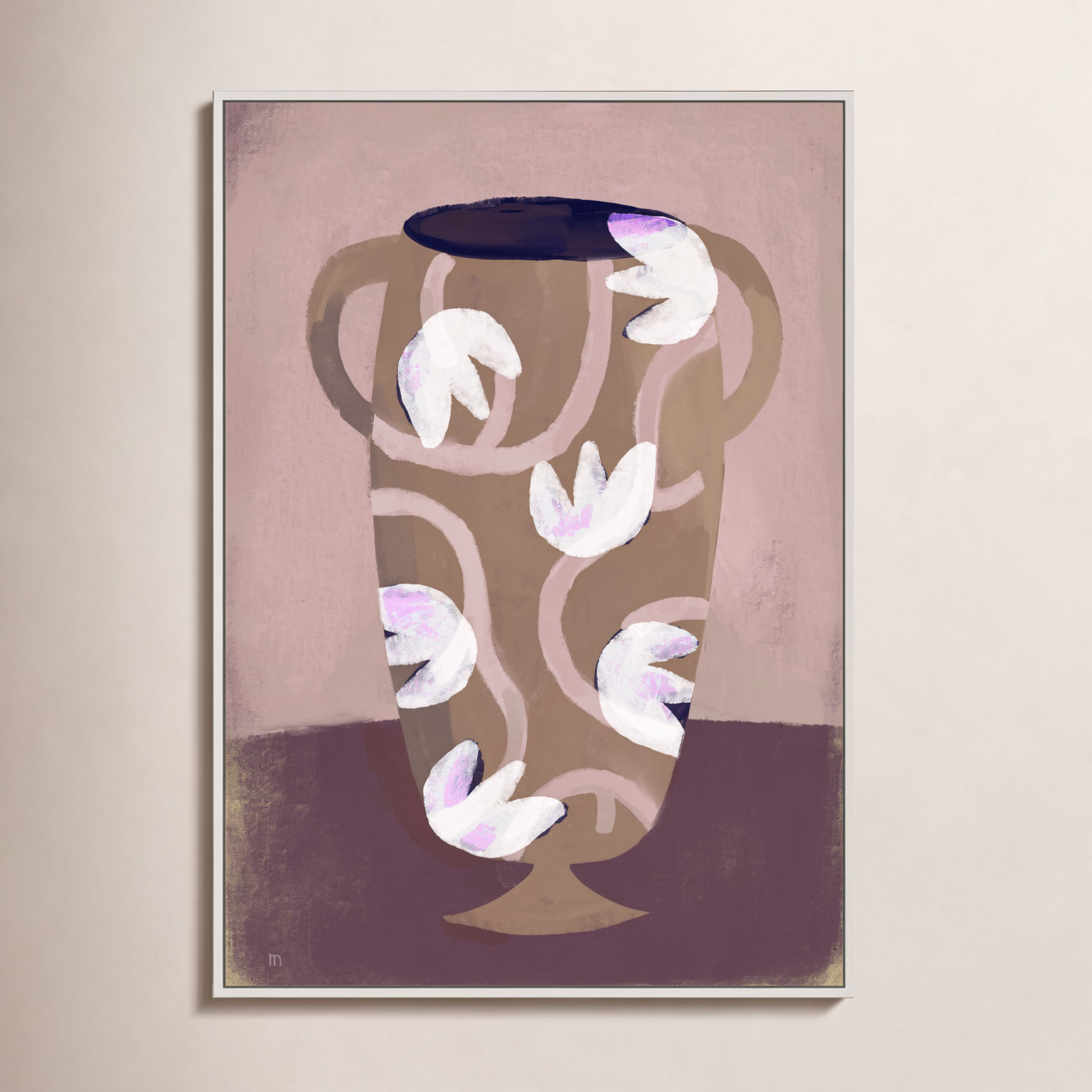 Flowered Vase Print by Marco Marella, 30" H x 21" W, White Framed Canvas