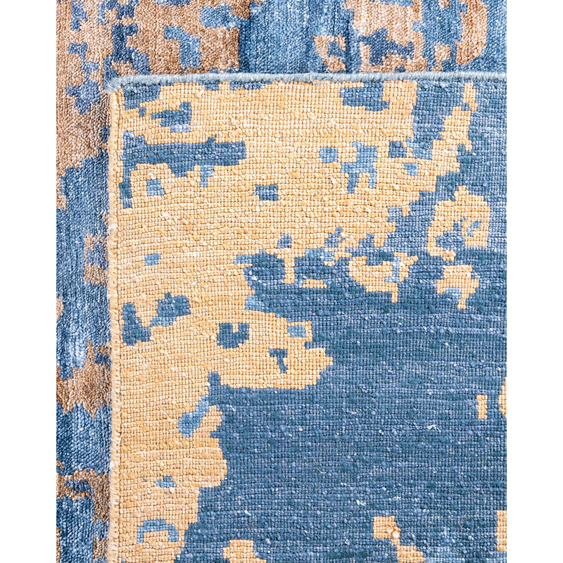 Luxurious Blue Hand-Knotted Silk Rectangular Area Rug
