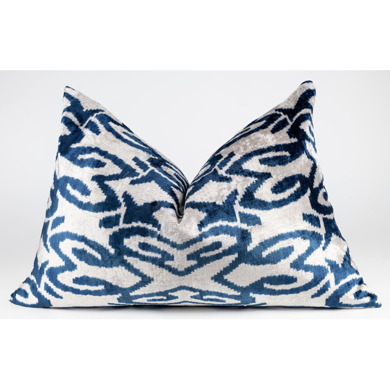 Silk Lumbar Rectangular Pillow Cover & Insert, Blue/White/Geometric