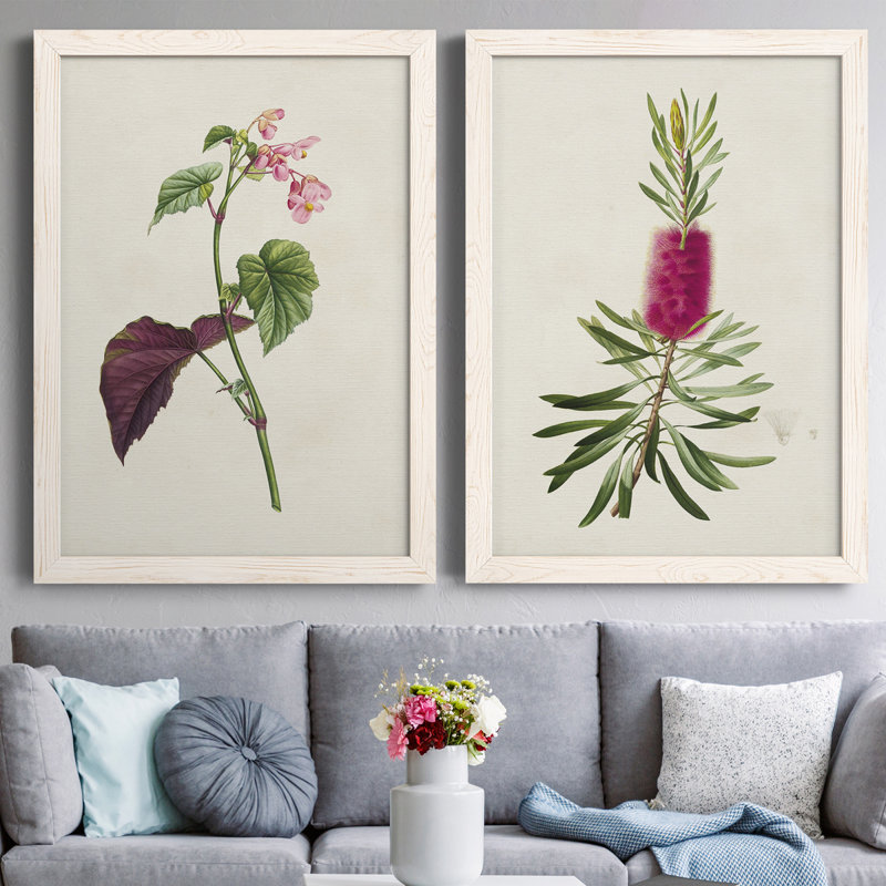«Pretty Pink Botanicals VI», toile encadrée de qualité supérieure - prête à être accrochée, H 20 po x l 34 po x P 1,5 po