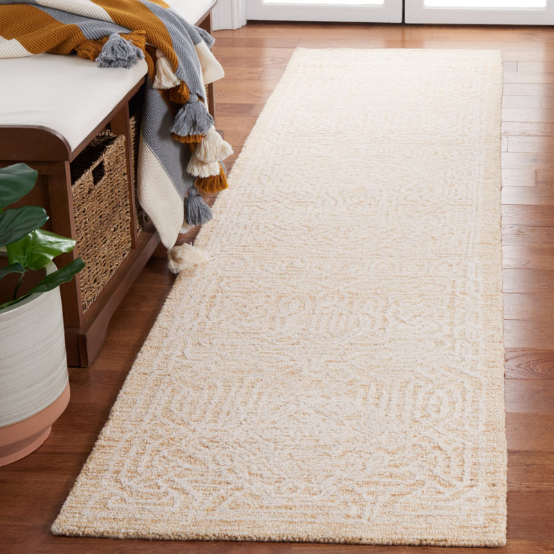 Tapis géométrique en laine et en coton touffeté à la main Houde, Tapis de couloir 2 pi 3 po x 9 pi