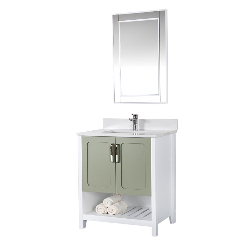 Ensemble de meuble-lavabo simple 29,5 po avec miroir Cnut, Vert/blanc