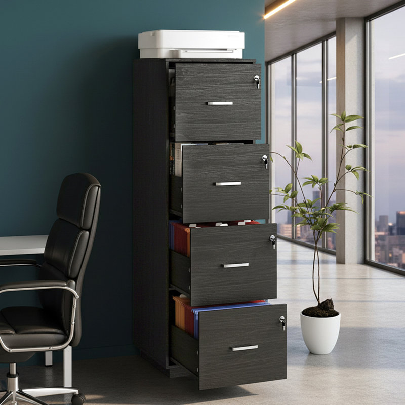 15 Inch Embossed 4 Drawer Wooden Oties, Black