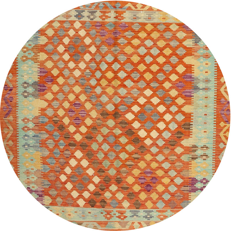 Tapis de zone rouge/orange/vert contemporaine, Rond 5 pi