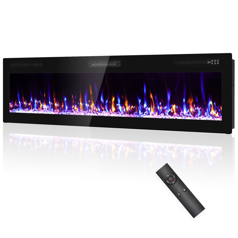 Recessed and Wall Mounted Fire Places Ultra Thin Narrow Beleze with Remote Control, Screen Control, Adjustable Flame Colors and Speed